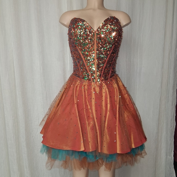 Jasz Couture boho Strapless Orange Dress Women Size 6 - Picture 4 of 16